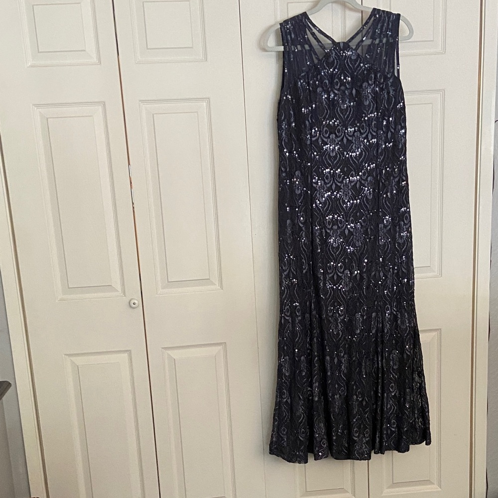 The ultimate super dressy dress. Grey lace and dyed to match sequins size 14.